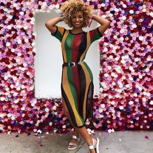 Sexy Mesh Rasta Midi Dress